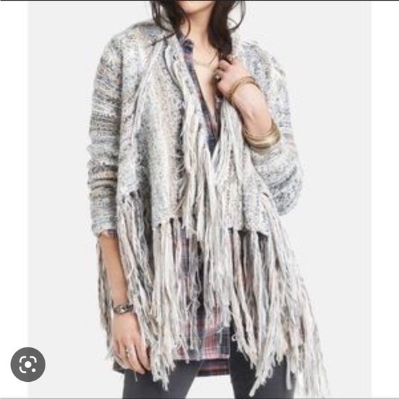 Free People Wool Alpaca Blend Knit Fringe Open Front Boho Cardigan - Picture 1 of 8